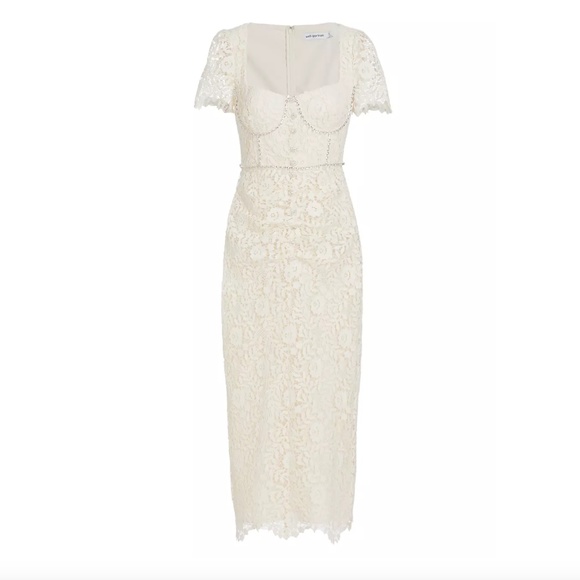 NWT $585 Self-Portrait Cream Rose Lace & Crystal Midi-Dress in cream! - Picture 10 of 11